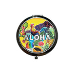 FOLDING ROUND DOUBLE GLASS METAL MIRROR: Aloha Rooster