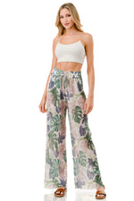 WOMEN'S STRETCH PLEATED PANTS: Monstera Mirage