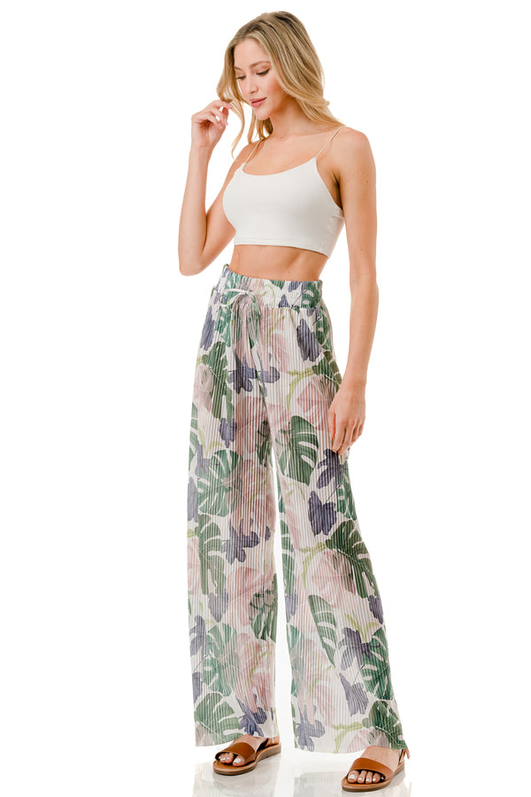 WOMEN'S STRETCH PLEATED PANTS: Monstera Mirage