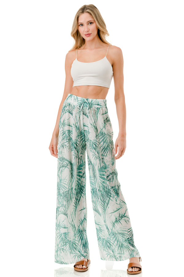 WOMEN'S STRETCH PLEATED PANTS: Palm Bliss