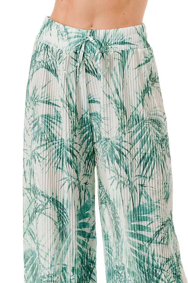WOMEN'S STRETCH PLEATED PANTS: Palm Bliss