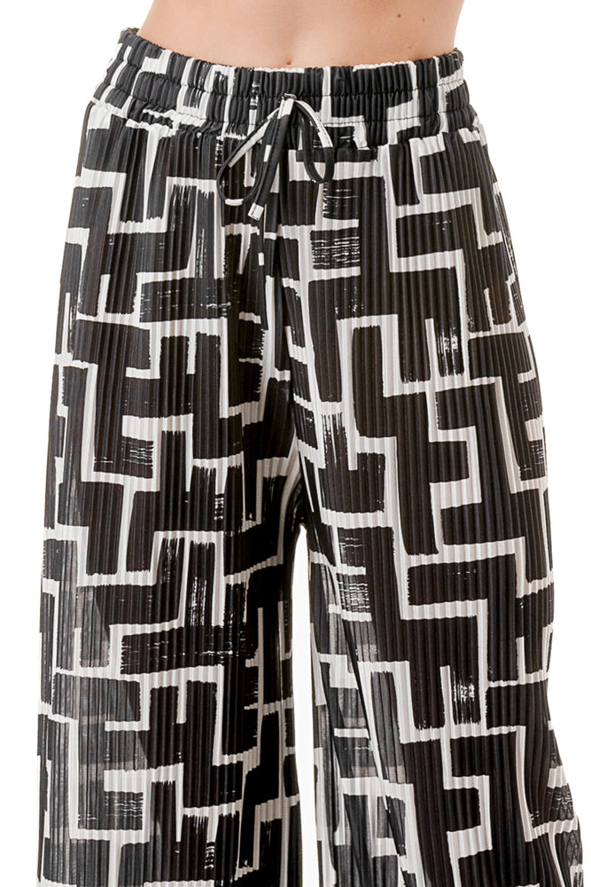 WOMEN'S STRETCH PLEATED PANTS: Abstract Block