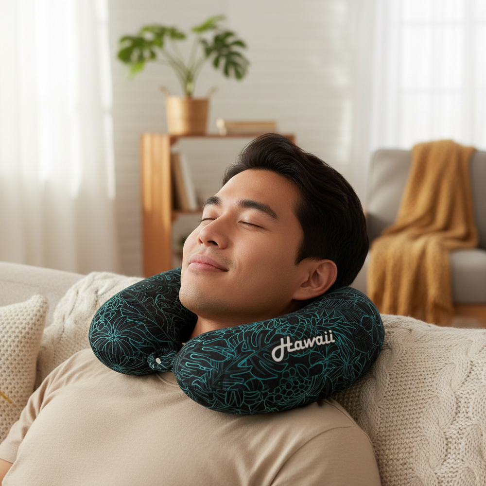 MEMORY FOAM NECK PILLOW: Paradise Jungle 2-Black