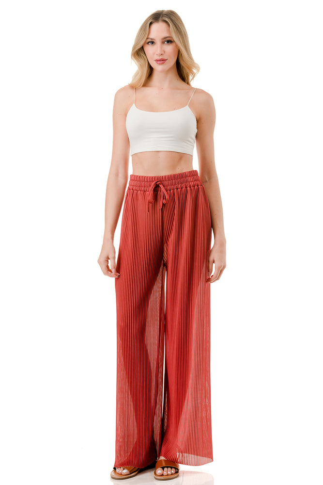 WOMEN'S STRETCH PLEATED PANTS: Solid