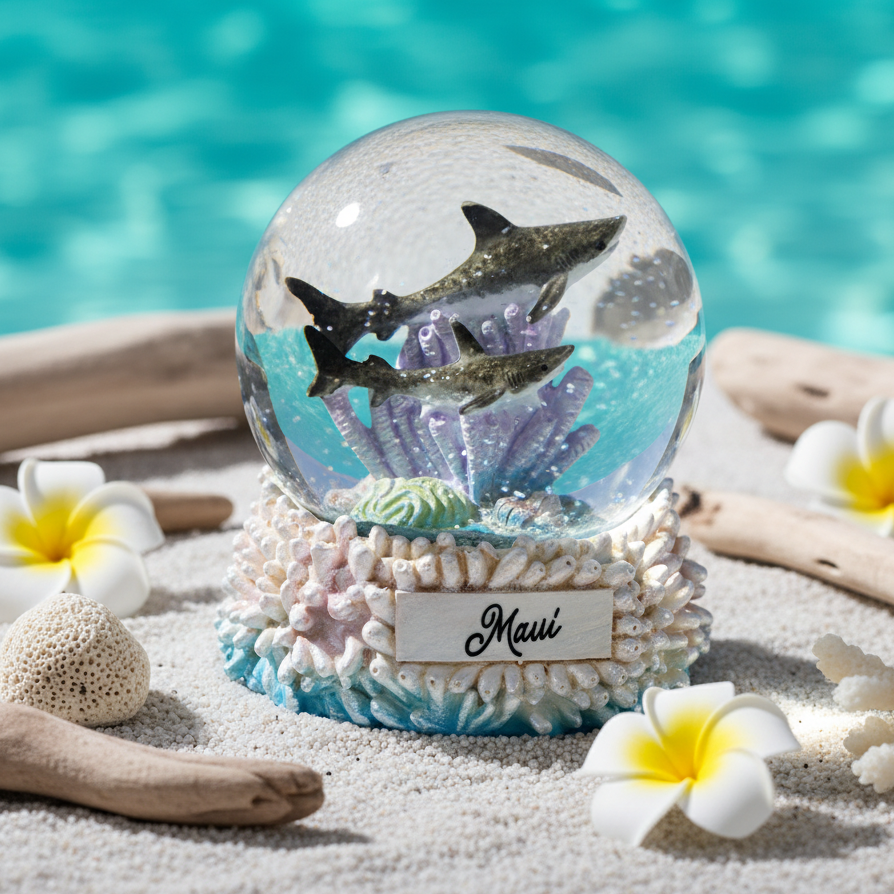RESIN WATER GLOBE: Shark-Maui