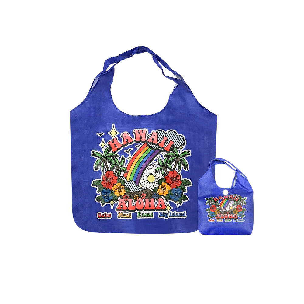 Foldable Reusable Hawaii Shopping Bags Rainbow Paradise