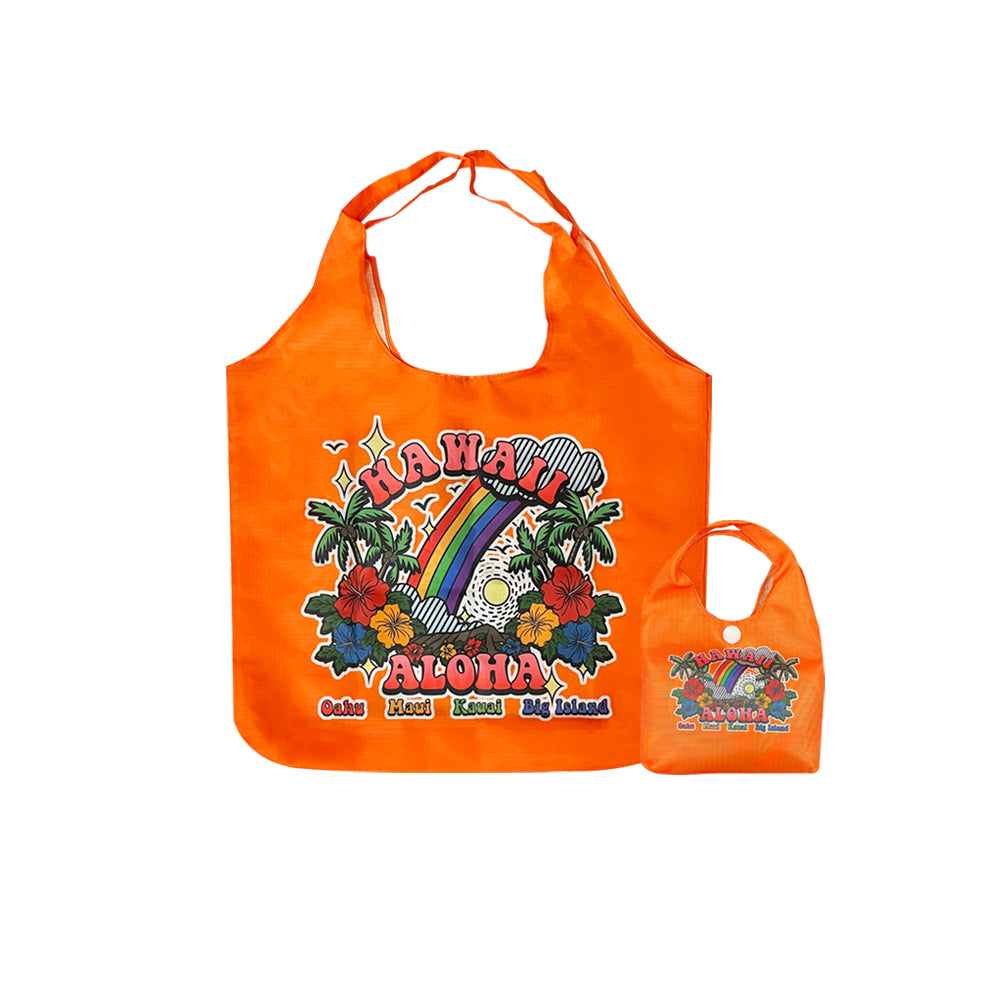 Foldable Reusable Hawaii Shopping Bags Rainbow Paradise