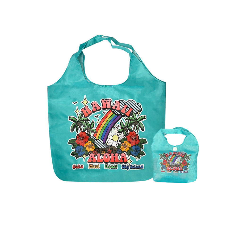Foldable Reusable Hawaii Shopping Bags Rainbow Paradise