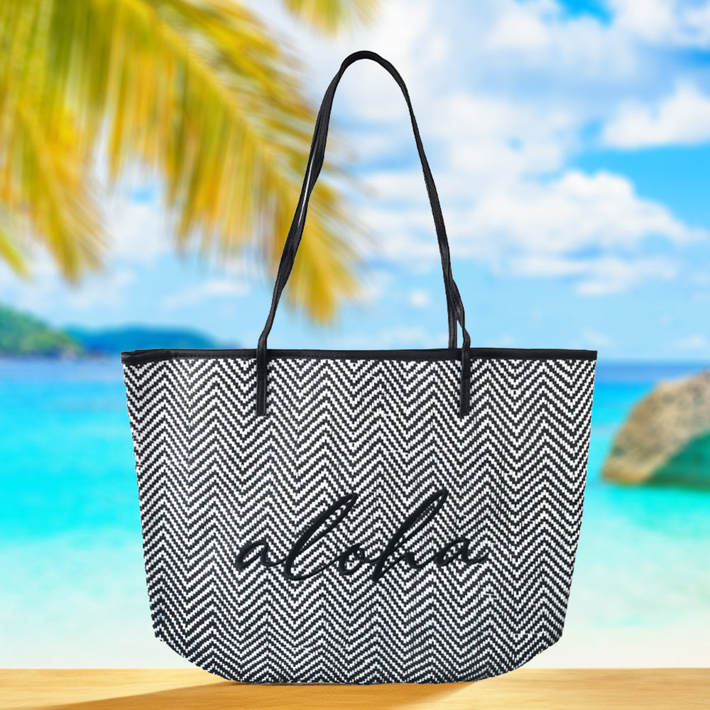 LARGE PAPER STRAW BEACH BAG: aloha