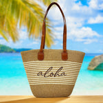MEDIUM PAPER STRAW BEACH BAG: aloha
