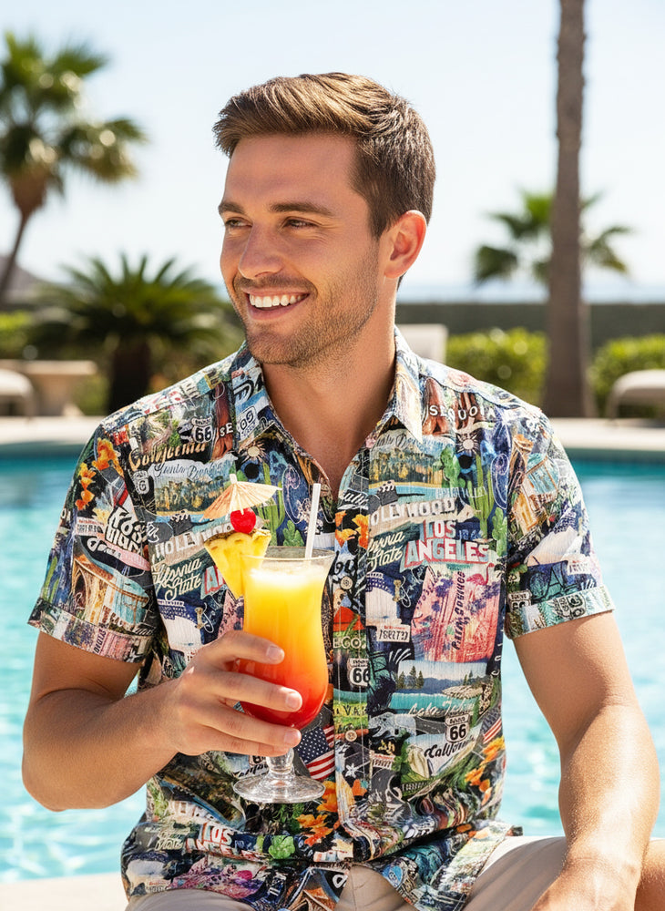 STRETCH SHORT SLEEVE ALOHA SHIRT: California