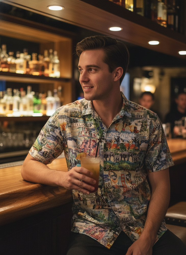 STRETCH SHORT SLEEVE ALOHA SHIRT: California