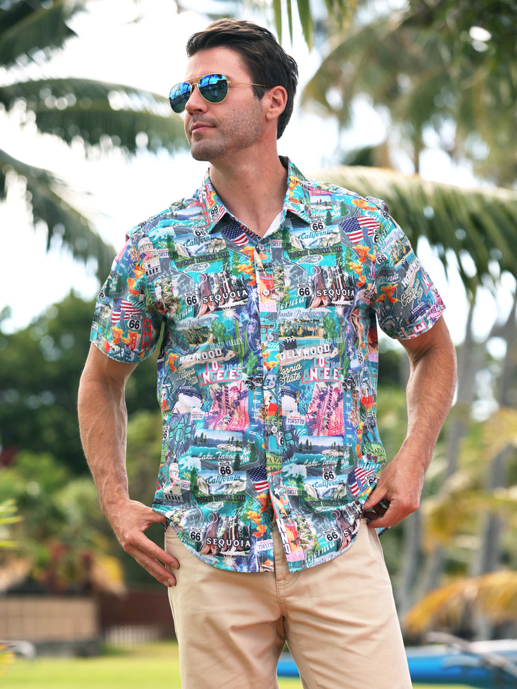 STRETCH SHORT SLEEVE ALOHA SHIRT: California