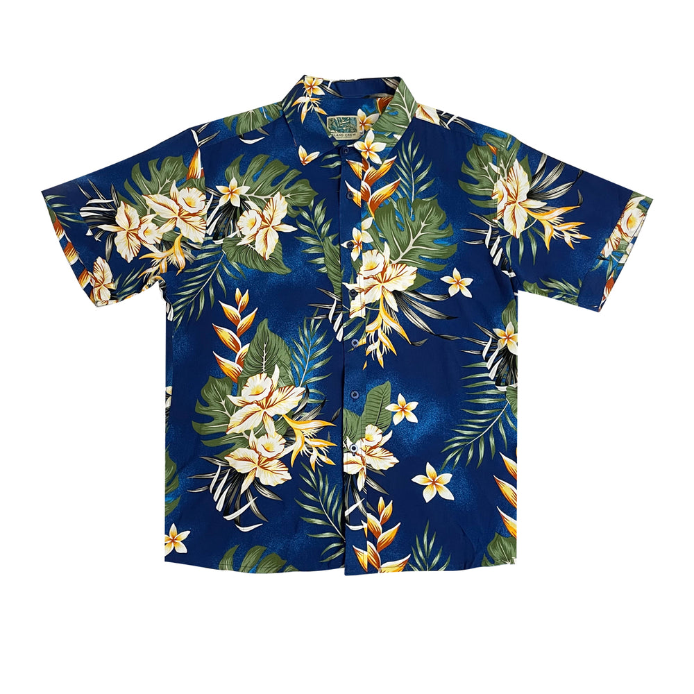 STRETCH SHORT SLEEVE ALOHA SHIRT: Heliconia Monstera