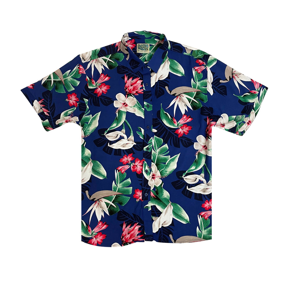 STRETCH SHORT SLEEVE ALOHA SHIRT: Calla Lilly