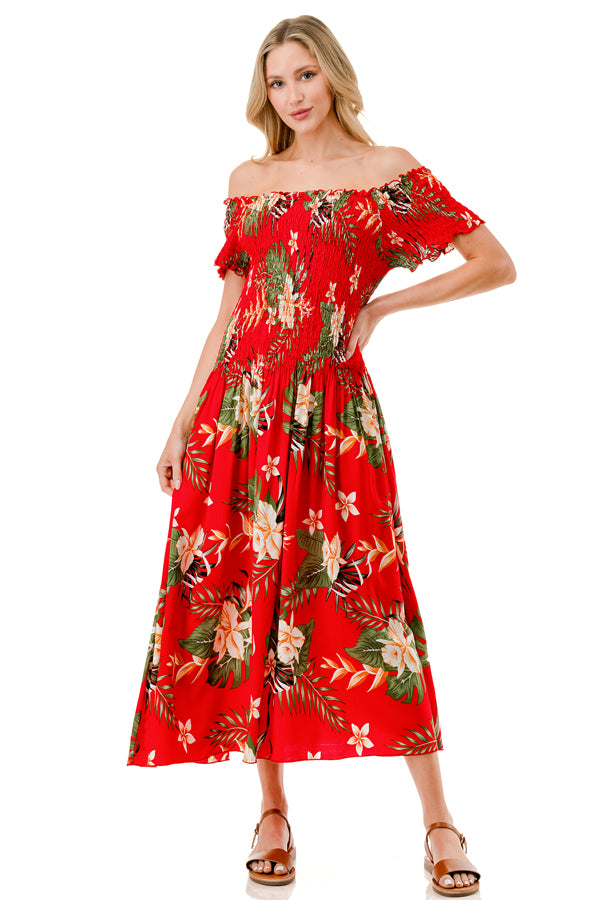 OFF SHOULDER TUBE DRESS: Heliconia Monstera