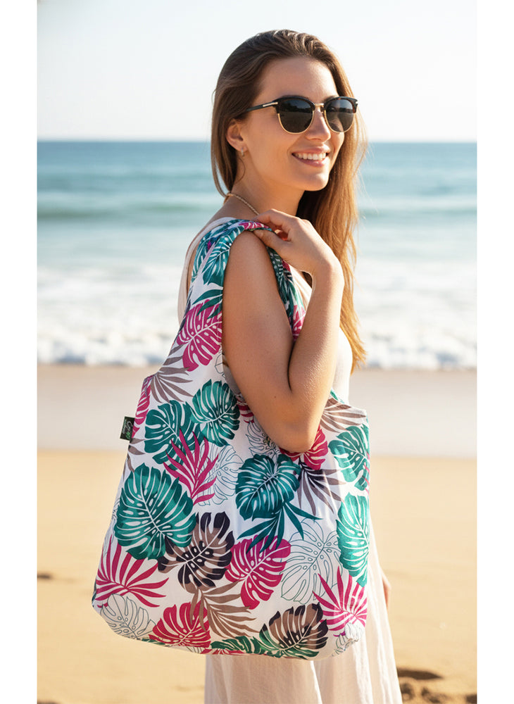 Foldable Reusable Shopping Bags LEAF - WHITE / GREEN / BLUE