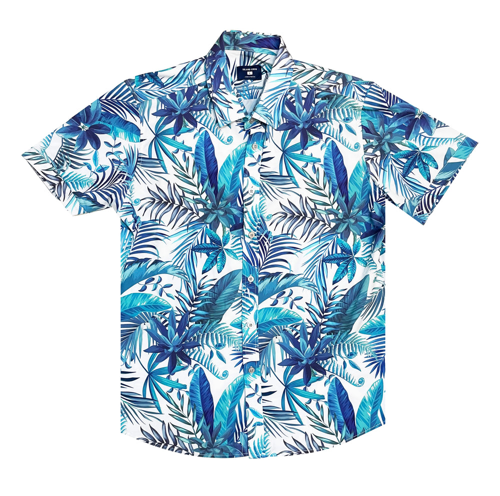 STRETCH SHORT SLEEVE ALOHA SHIRT: PALMSCAPE