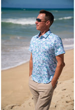 STRETCH SHORT SLEEVE ALOHA SHIRT: PALM PLANTATION