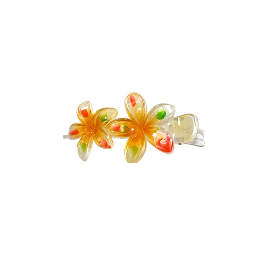 Plastic Hair Clip: Double Plumeria-Pastel - Yellow