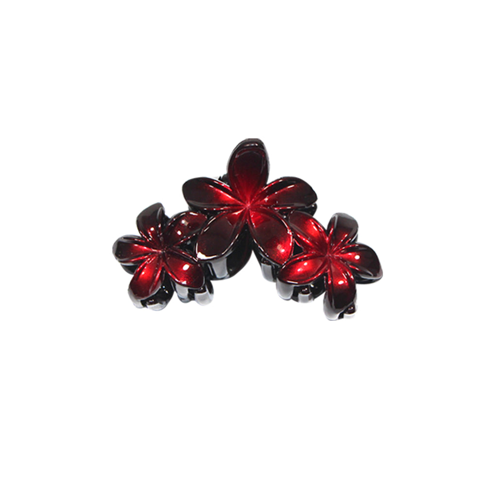 Plastic Hair Clip: Triple Plumeria - METALLIC