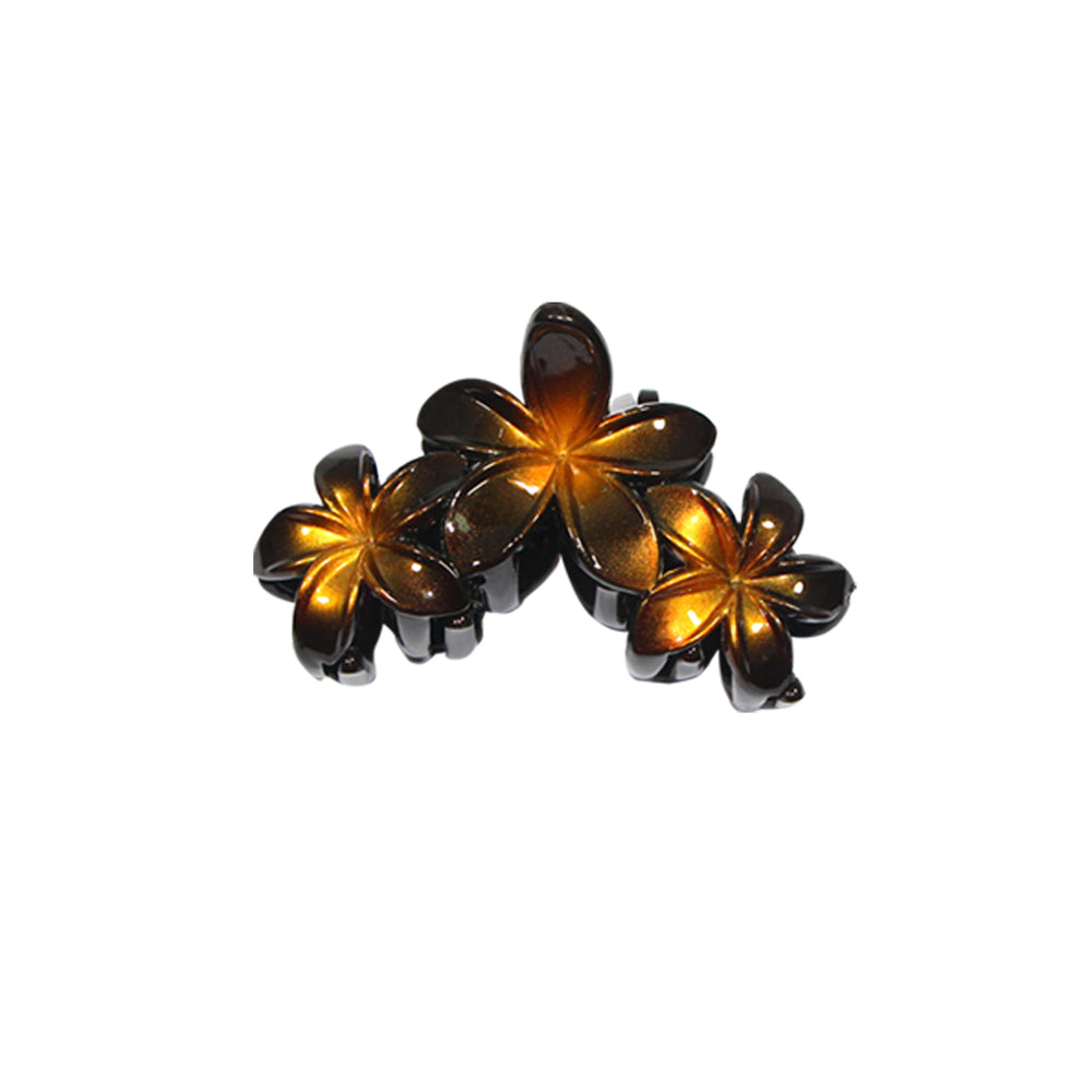 Plastic Hair Clip: Triple Plumeria - METALLIC