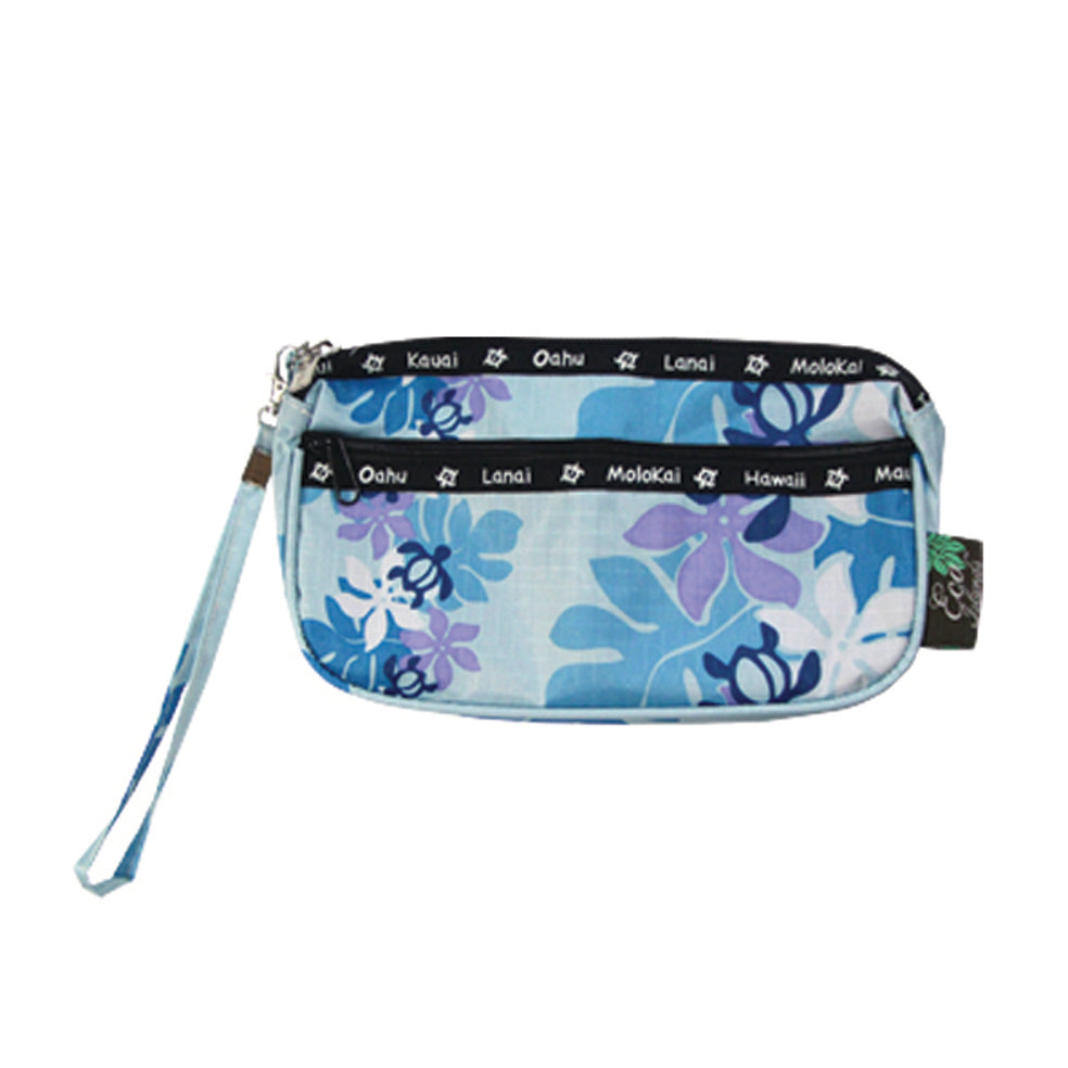 WRISTLET POUCH - HONU W/ LEAF - BEIGE / BLUE