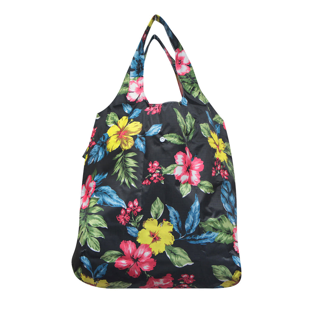 Foldable Reusable Shopping Bag PLUMERIA - BLACK