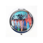 FOLDING ROUND DOUBLE GLASS METAL MIRROR: SUNSET HAWAII