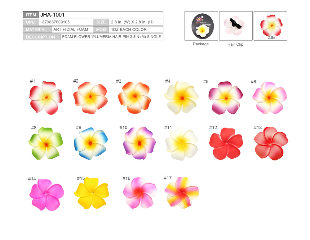 Foam FLOWER PLUMERIA HAIR PIN-2.8 in. (M) Single