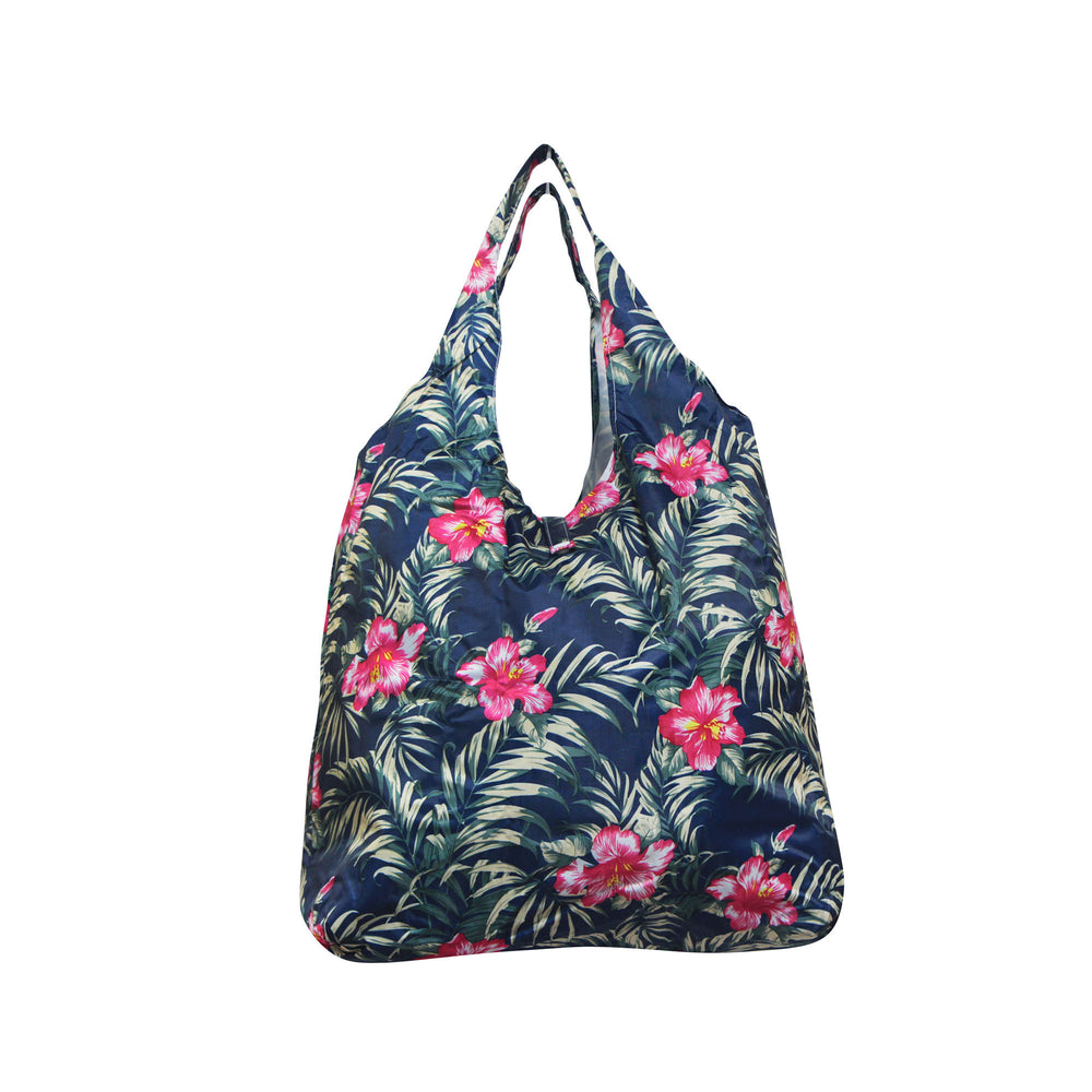 Foldable Reusable Shopping Bag HIBISCUS - NAVY / BEIGE / BLACK / WHITE