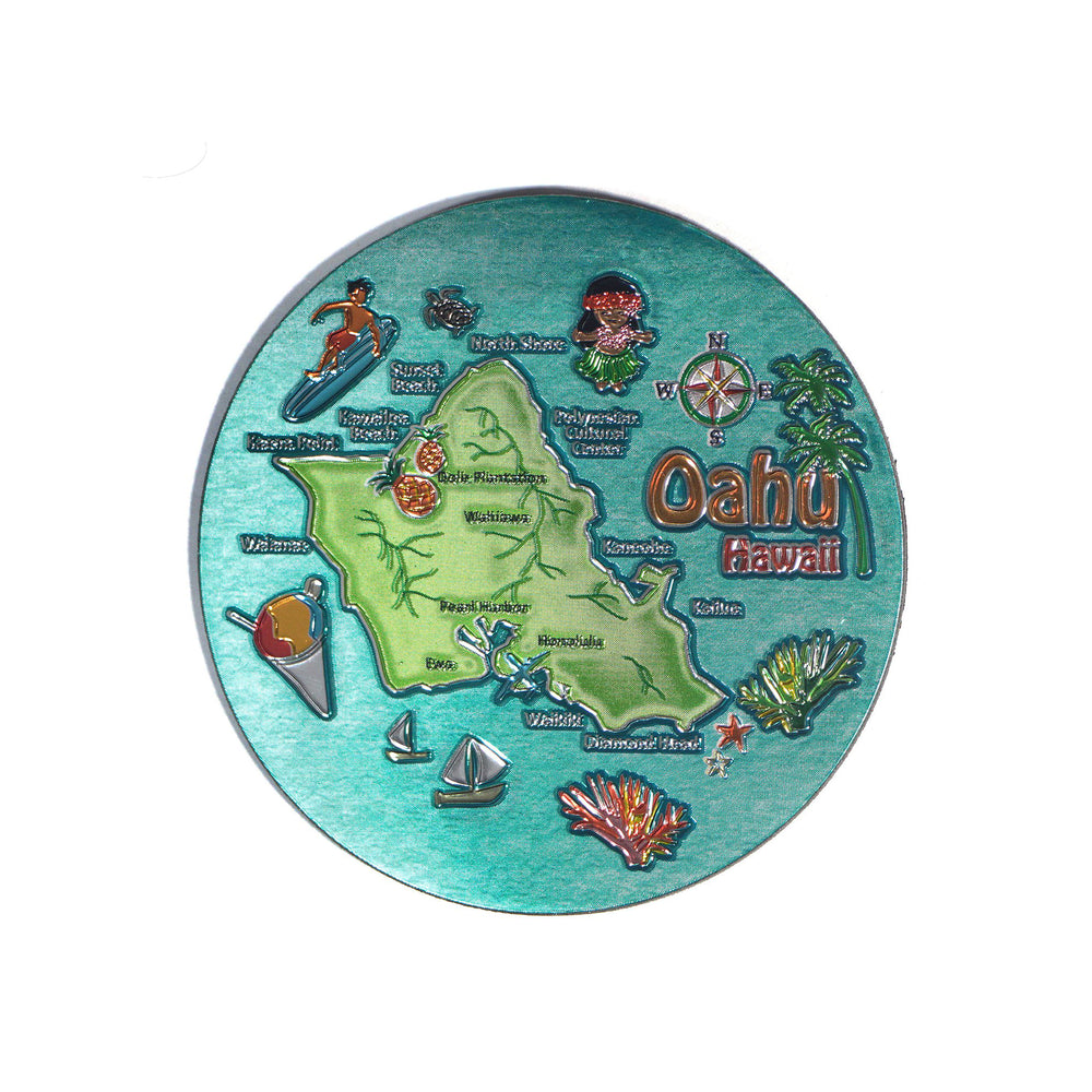 Magnet: HAWAII COASTER - OAHU MAP [6PCS Set]