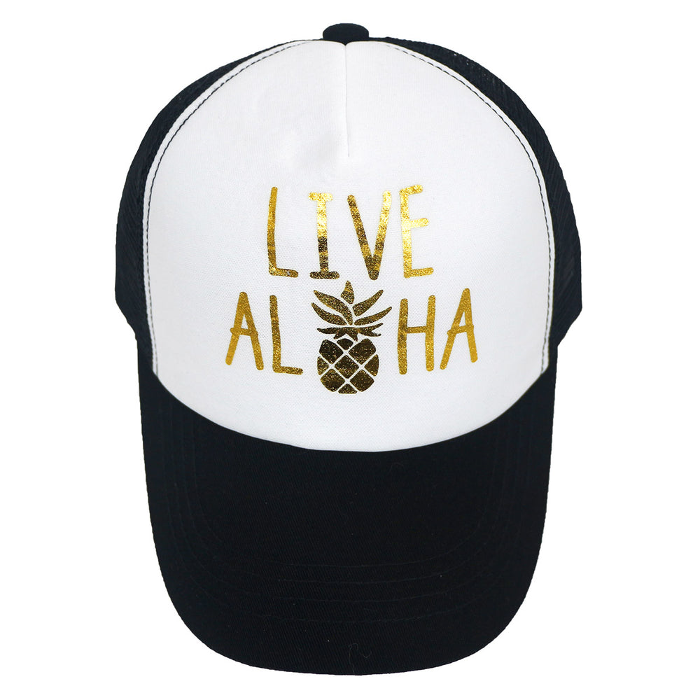 CAP : LIVE ALOHA (GOLD PRINT) MESH CAP