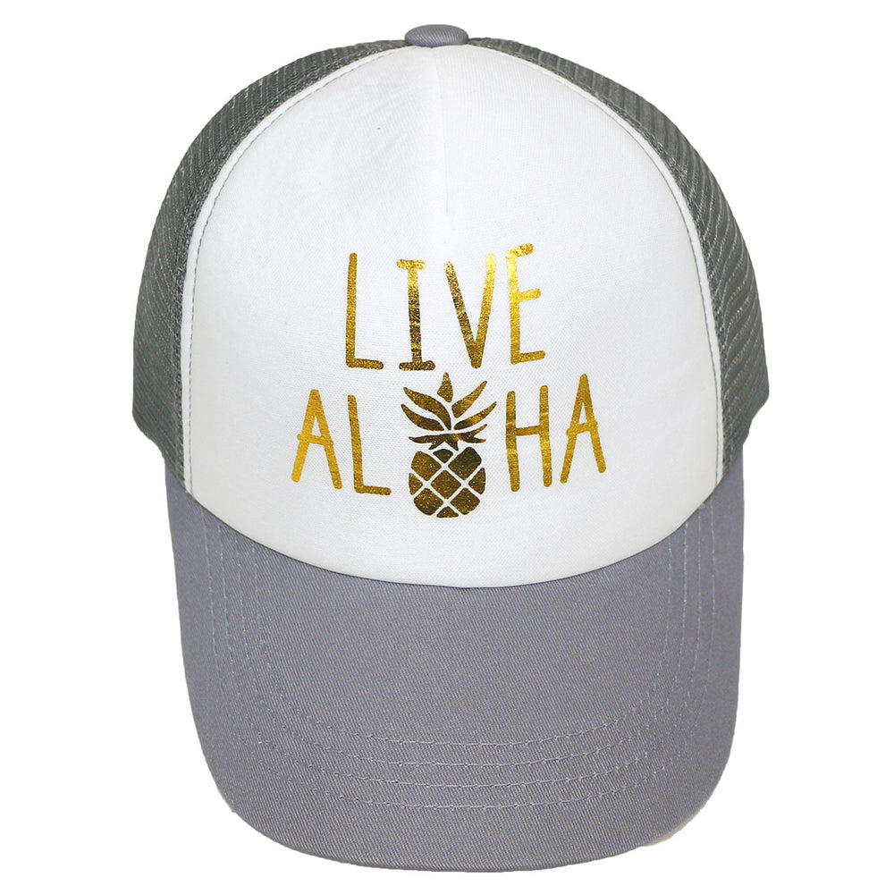 CAP : LIVE ALOHA (GOLD PRINT) MESH CAP