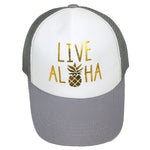 CAP : LIVE ALOHA (GOLD PRINT) MESH CAP