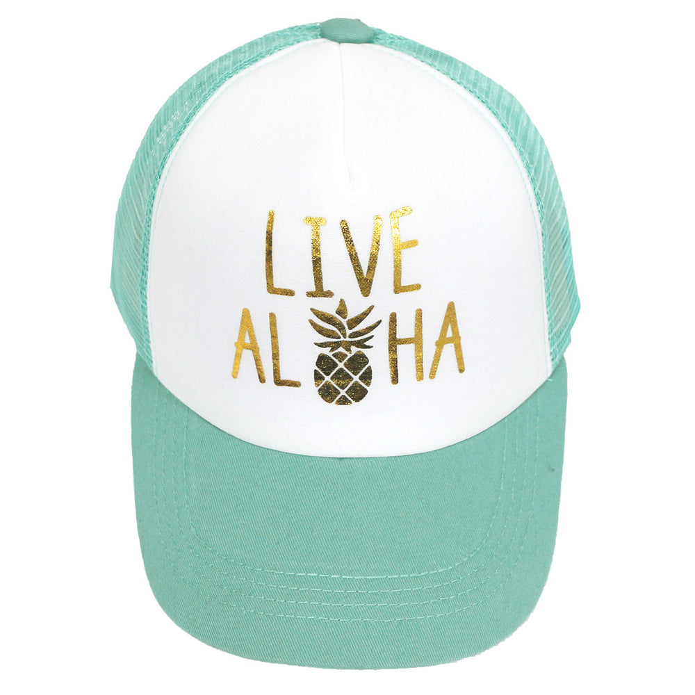 CAP : LIVE ALOHA (GOLD PRINT) MESH CAP