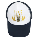 CAP : LIVE ALOHA (GOLD PRINT) MESH CAP