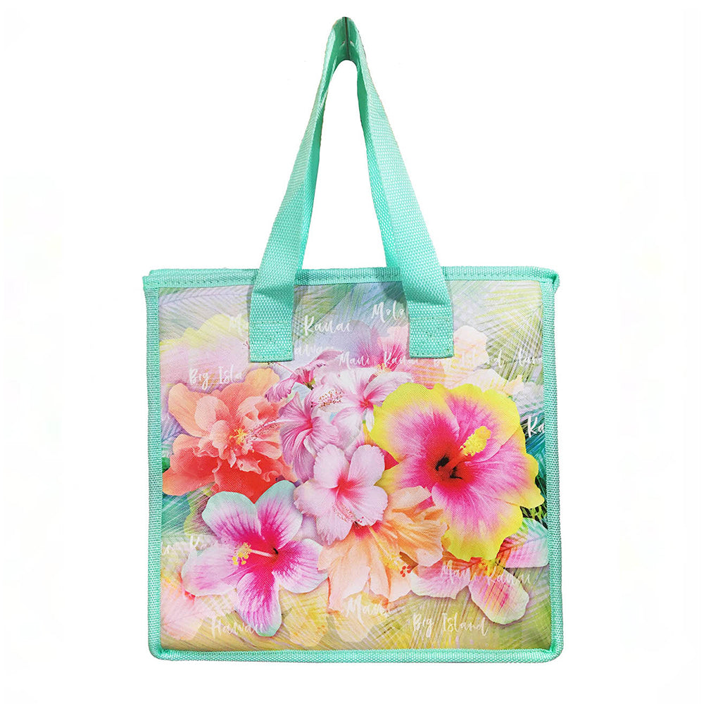 Insulated Picnic Bag - PINK YELLOW HIBISCUS