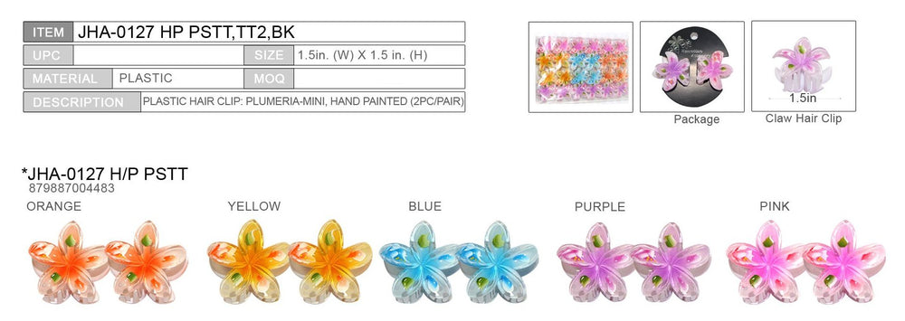 Plastic Hair Clip: PLUMERIA-MINI HAND PAINTED