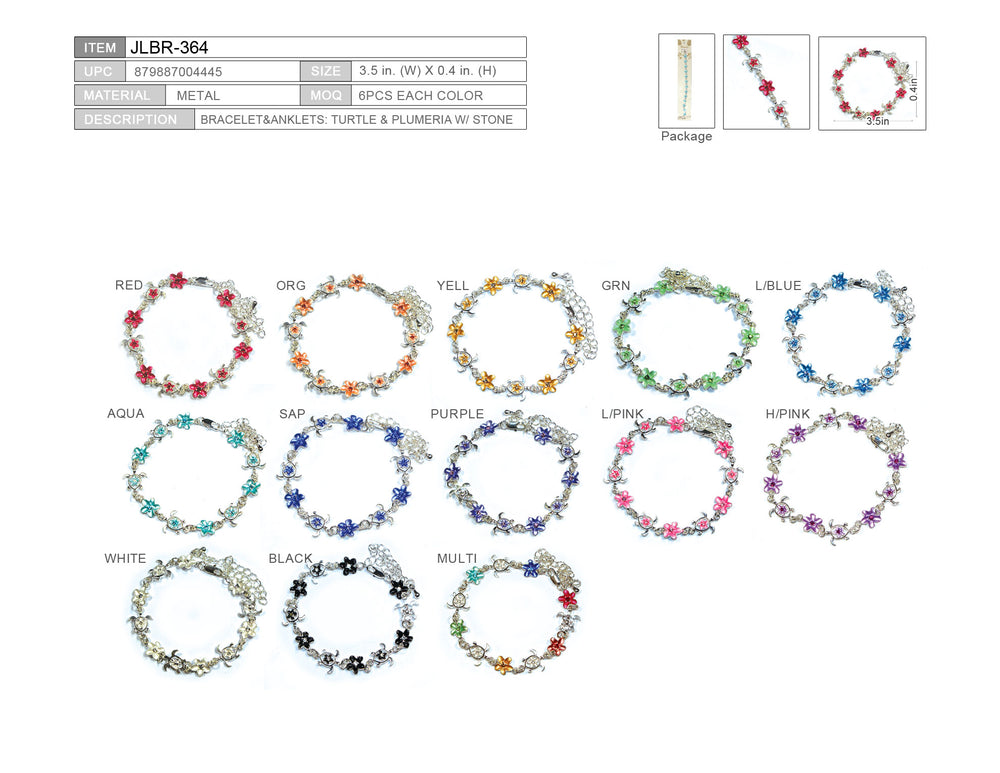ANKLET&BRACELET: TURTLE & PLUMERIA W/ STONE