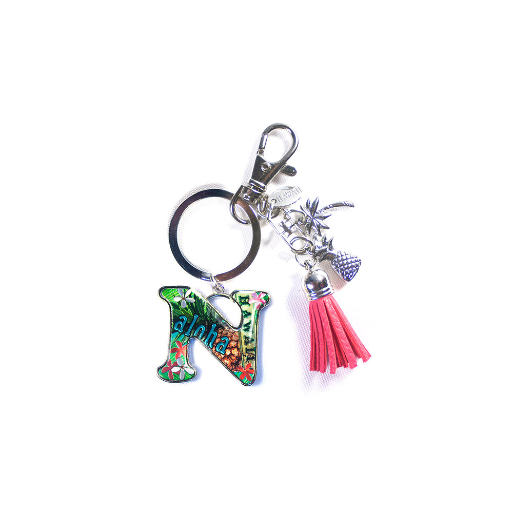 Keychain: Tropical Initial w/ Tassel
