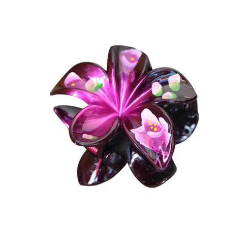 PLASTIC HAIR CLIP: Plumeria Hand Painted 2