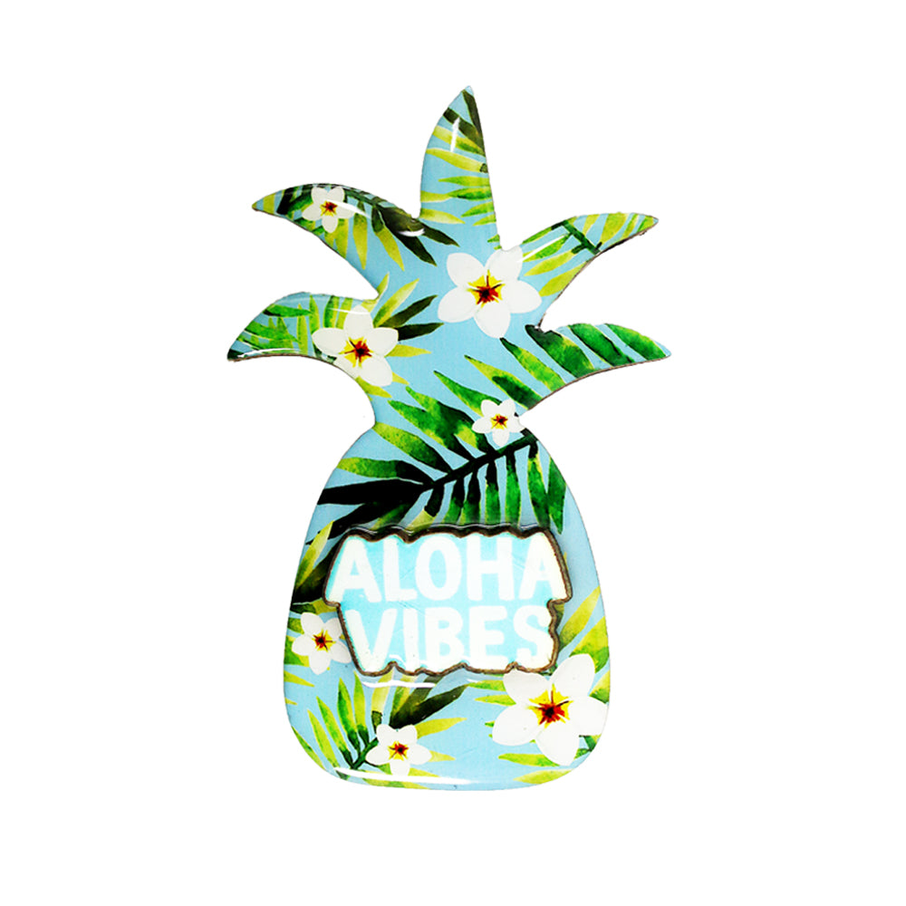 MAGNET-WOOD: PINEAPPLE-PLUMERIA ALOHA VIBES