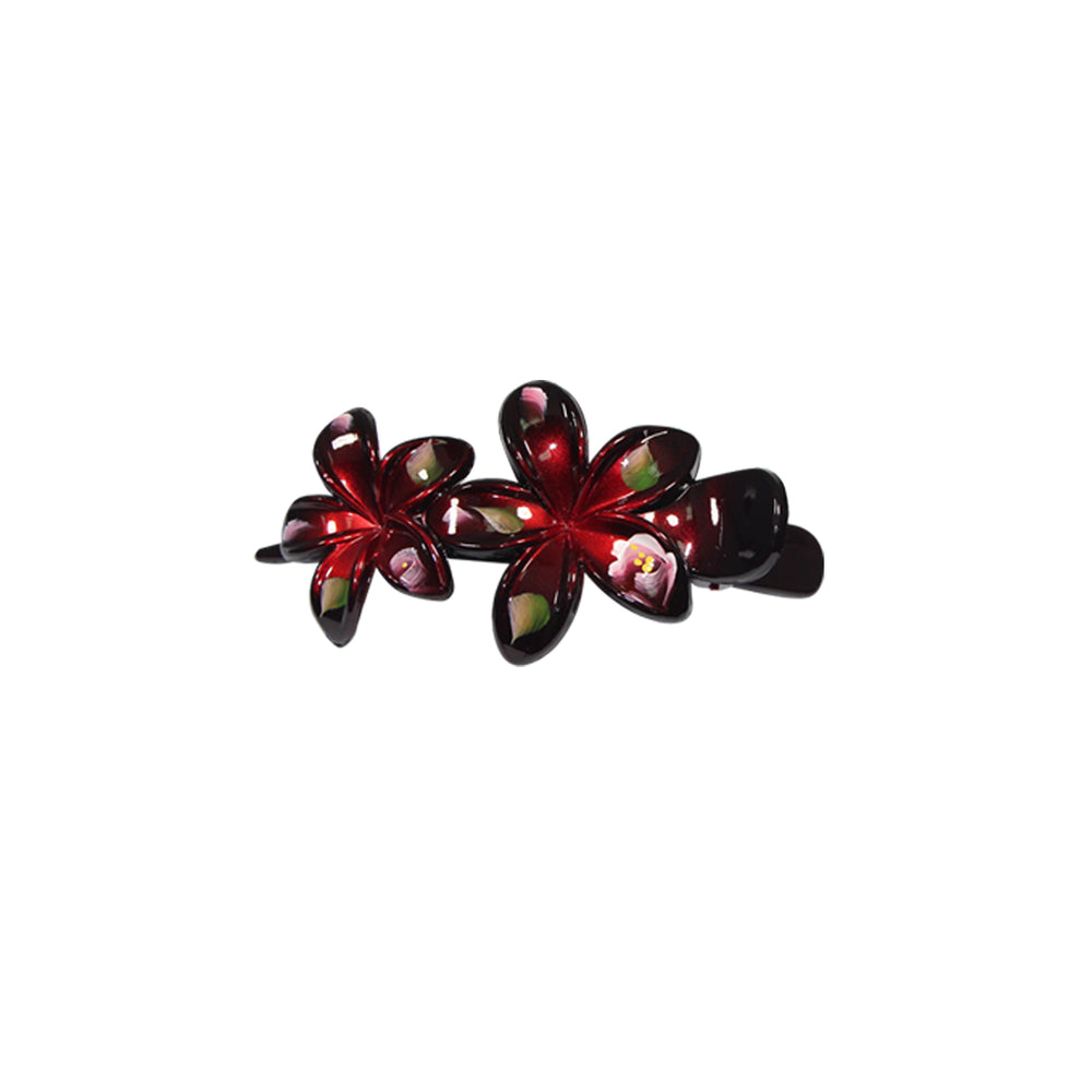 Plastic Hair Clip: Double Plumeria-Metallic