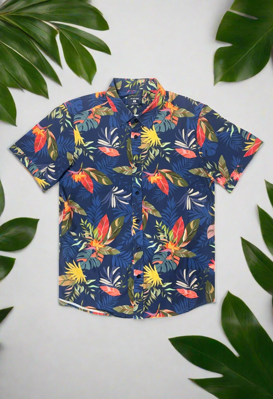 ◆UMBRO◆ Tropical Oasis Dolphin Fresh Short Sleeve T-Shirt STRETCH SHORT SLEEVE ALOHA SHIRT: TROPICAL BREEZE – Aloha