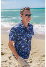 STRETCH SHORT SLEEVE ALOHA SHIRT: PALM PLANTATION