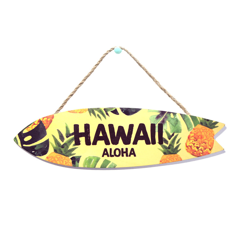 WOODEN SIGN - SURFBOARD - PINEAPPLE HAWAII ALOHA